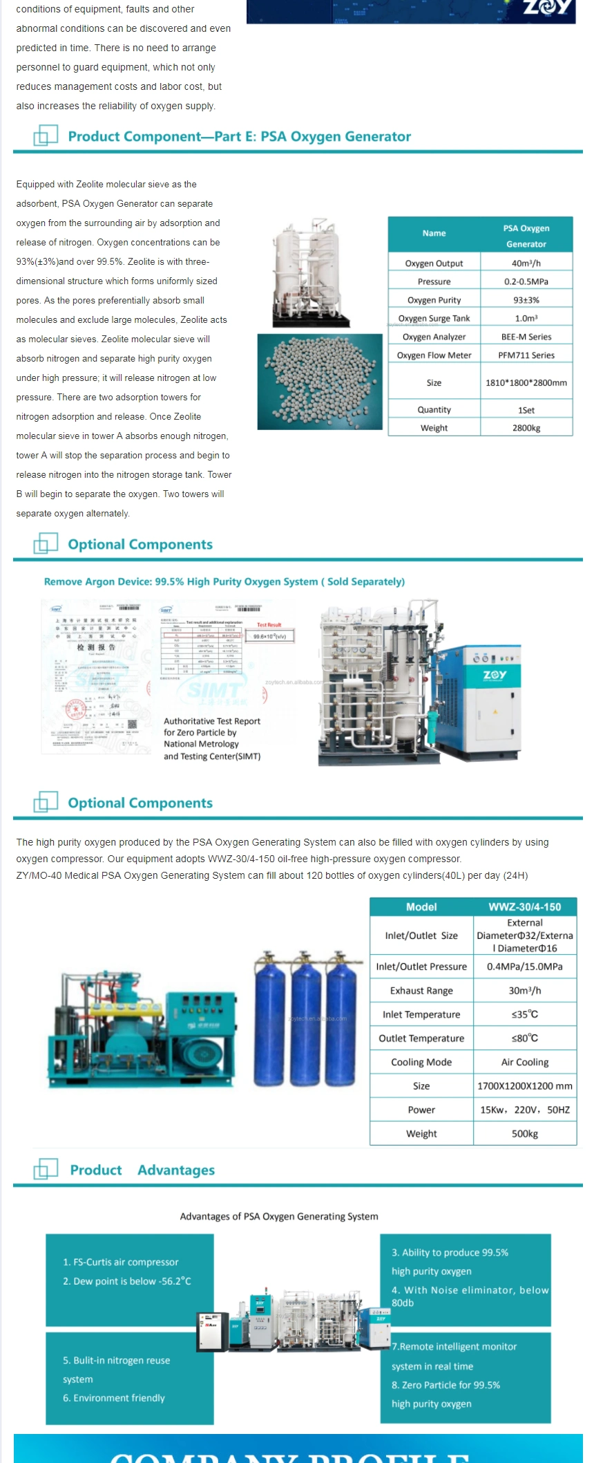 High Pure O2 Generator Oxygen Making Machine Gas Filling Machine Plant for Hospital and Home Use