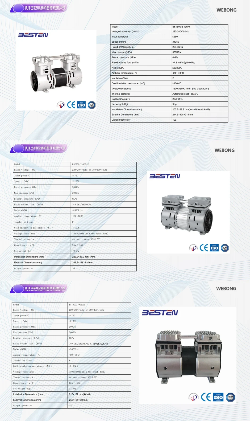 Besten Silent Oil-Free Gas Booster Oxygen Compressor Nitrogen Booster 750W 1HP 2HP 3HP 4HP 12bar AC380V / 50Hz 220V-240V / 60Hz