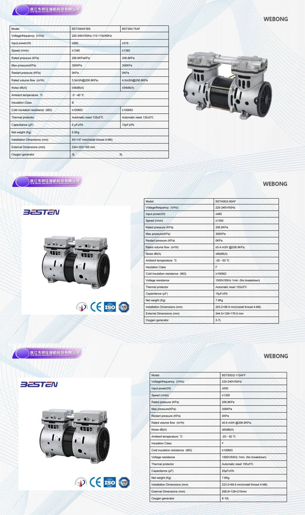 Besten Silent Oil-Free Gas Booster Oxygen Compressor Nitrogen Booster 750W 1HP 2HP 3HP 4HP 12bar AC380V / 50Hz 220V-240V / 60Hz